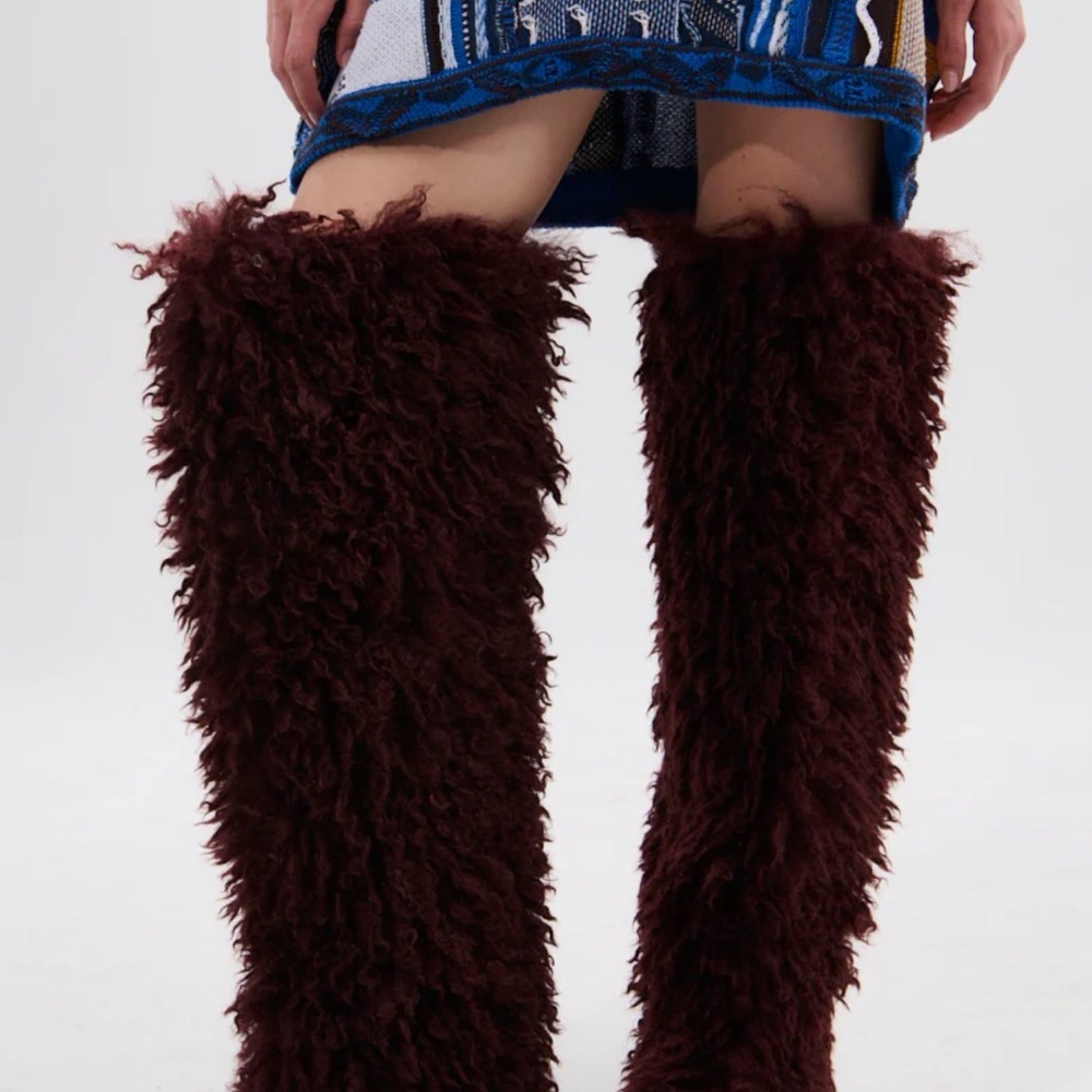 Faux Shearling Over-the-Knee Boot in Deep Burgundy - Picture 3 of 4